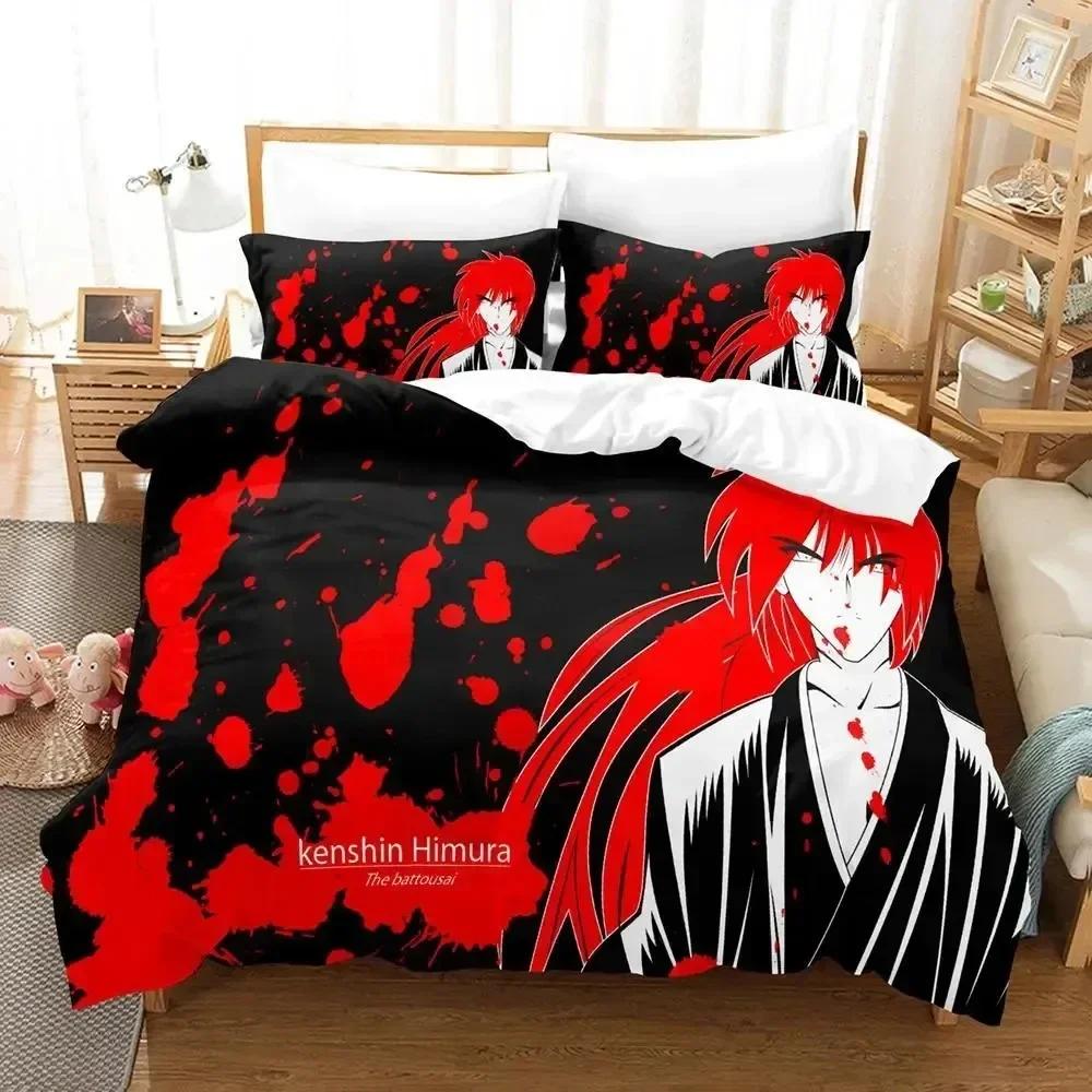 Аниме Rurouni Kenshin Постельный комплект Мальчики Девочки Полуторный Двуспальный Размер Пододеяльник Наволочка Кровать Дети Взрослые Мода Домашний Текстиль