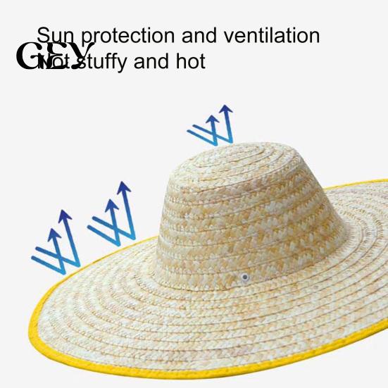 Straw Hat Sun Protection Large Hat, Lightweight Breathable Natural Adjustable Hand-woven Strap Wide Brim for Outdoor Work Farm Use Non-slip