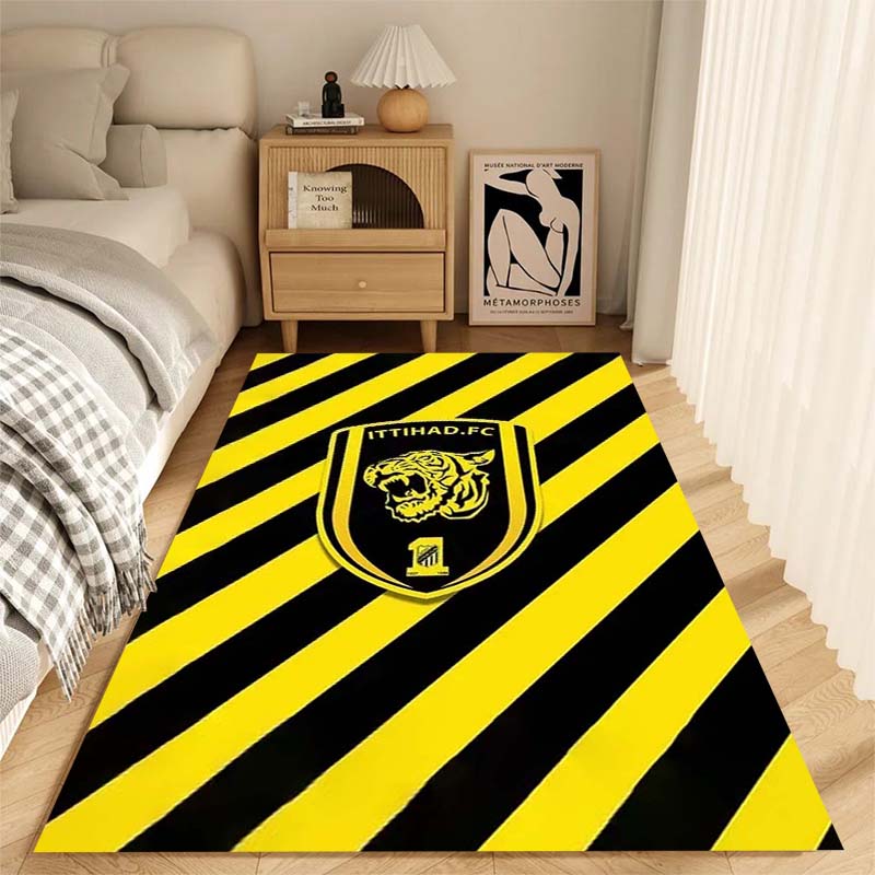Football-Themed Al-Ittihad Club Cartoon Rug/Floor Mat — Suitable for Bedrooms, Living Rooms, Sofa Areas, and Home Entryways; Lar