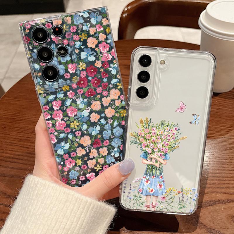 Чехол для телефона с ярким цветочным узором для Samsung Galaxy S26 S25 S24 S23 Ultra S22 S26 Plus S24 S21 FE S25 Edge Прозрачный Мягкий ТПУ Чехол