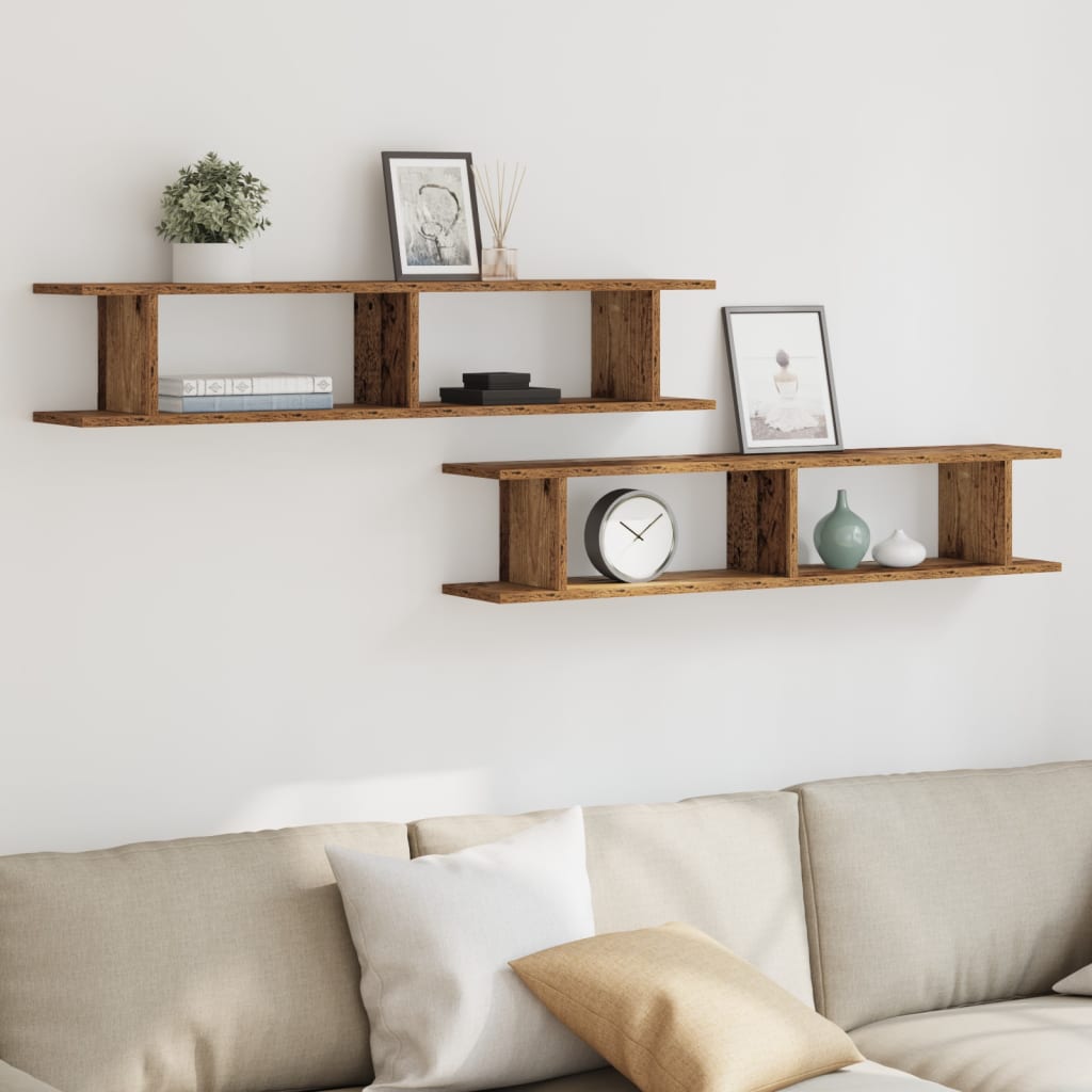 Vidaxl Półki Ścienne, 2 Szt., Stare Drewno, 105X18X20 Cm
