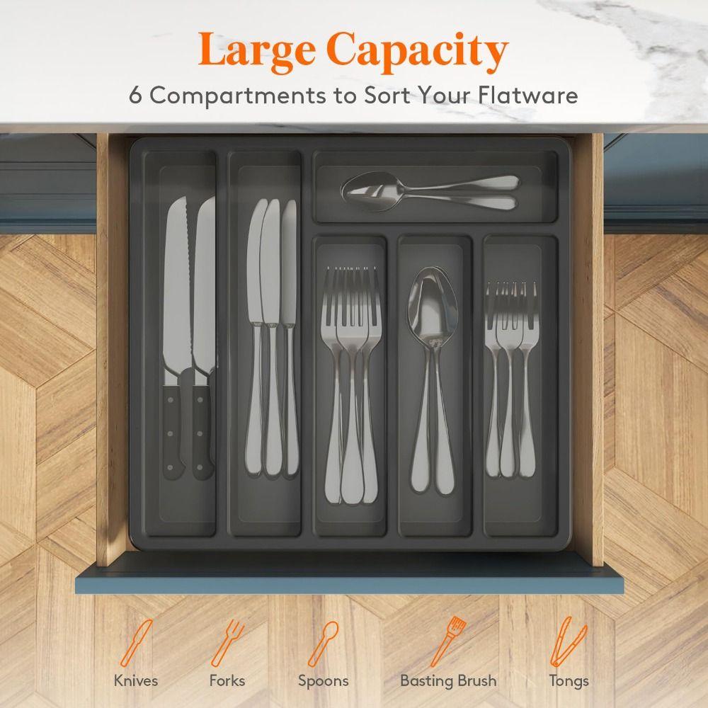 Cabinet Tray Silverware Organizer with Lid Plastic Drawerstore Covered Utensil Tray Cutlery Holder Kitchen Drawer Organizer