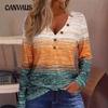 Plus Size Women's New Autumn Print Relaxed Long Sleeve V Neck Top