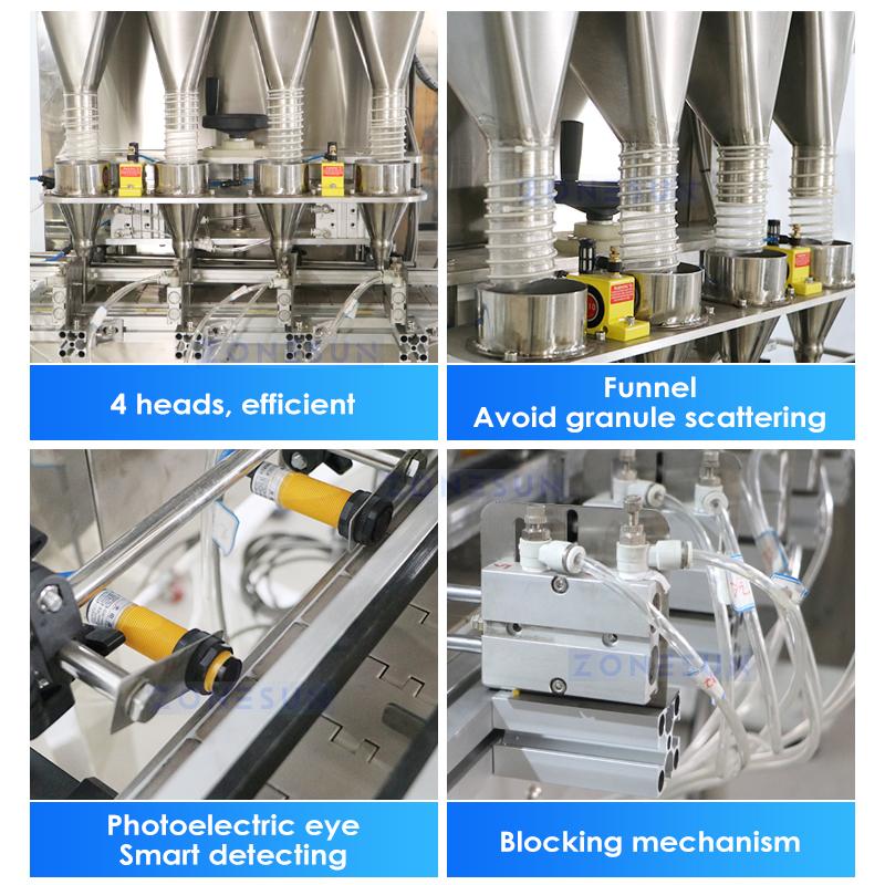 ZONESUN Automatic Granule Weighing Filling Machine Digital Control Particle Filler Grain Food Bottle Packaging Equipment ZS-GW4C