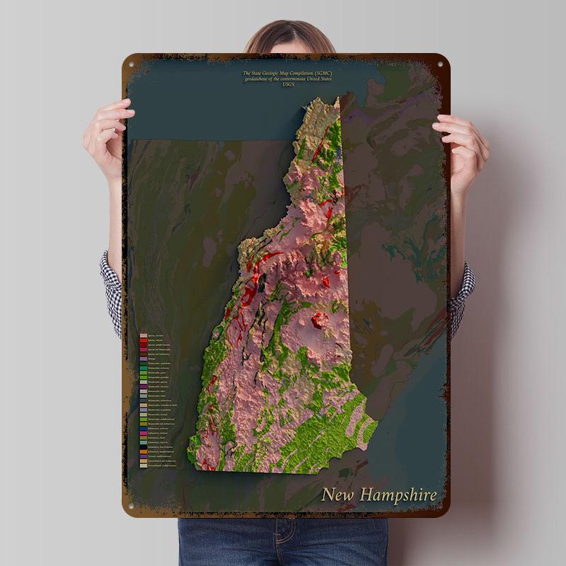 New Hampshire Geological Map Printed Poster Customized Retro Wall Art Vintage Metal Tin Signs for Home Bedroom Decorations House
