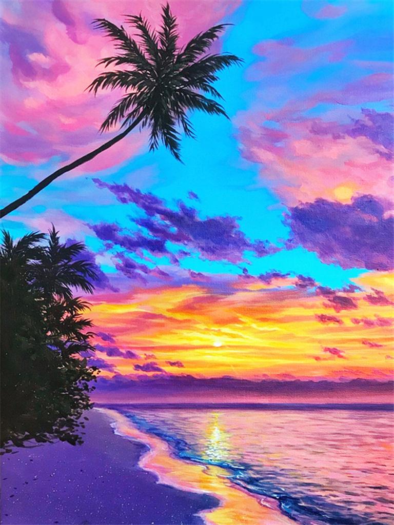 DIY Алмазная вышивка 5D пейзаж пляж вышивка крестиком закат побережье круглая алмазная живопись мозаика со стразами подарок на Новый год