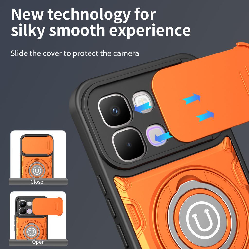 Противоскользящий бронированный чехол для Infinix Note Edge X6887, защита сдвижной крышки камеры, вращающееся кольцо-подставка, ТПУ-каркас, пластиковая крышка телефона