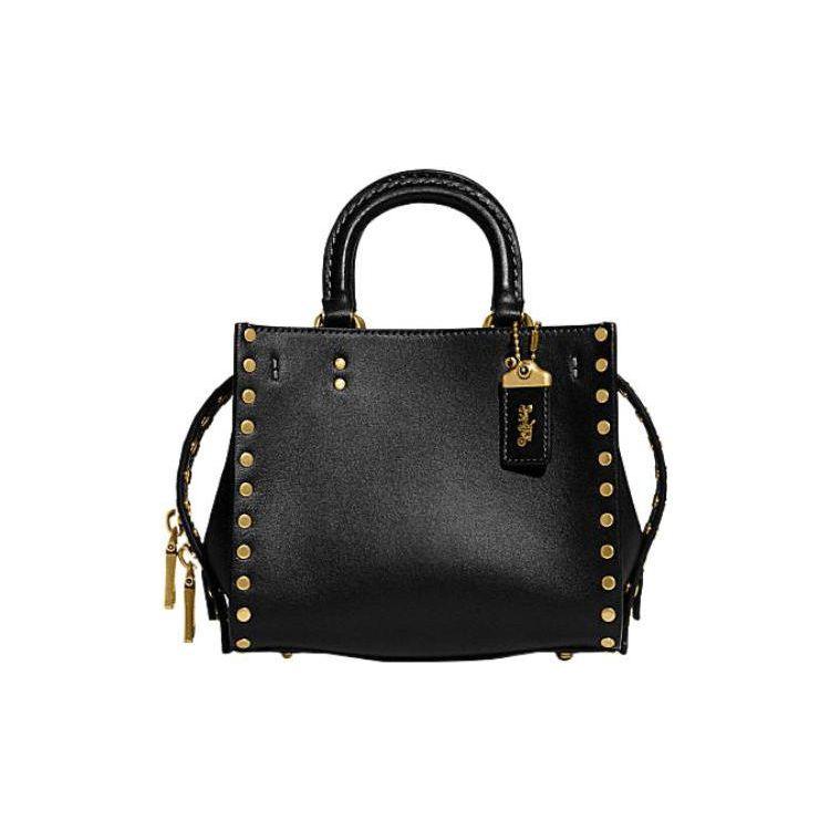Coach Rogue 17 Fashion Shiny Polished Edge Studded Zipper Closure Leather Handbag Women handbags Black CC379-B4BK