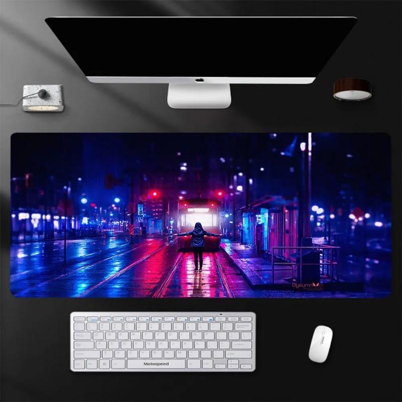 Киберпанк Игровой Коврик для Мыши Аниме Xxl Коврик для Мыши Неоновые Вывески Города Настольный Коврик Геймер Большой Коврик для Мыши Коврик для Клавиатуры Ковер для Ноутбука