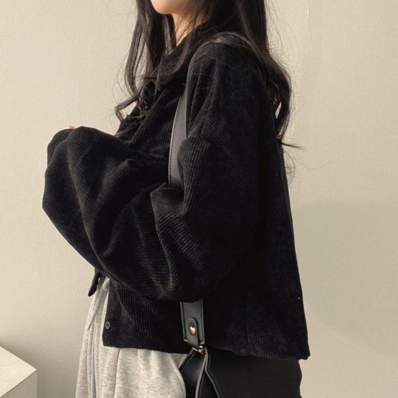 Простая вельветовая рубашка с двумя карманами, женская осенне-зимняя модная короткая куртка, блузка