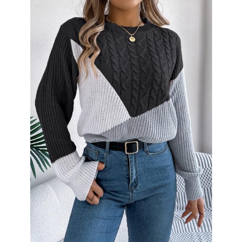 Autumn and Winter Women's Casual Flat Knit Crash Twist Knit Long Sleeve Pullover Sweater