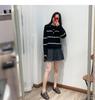 French Style Women's Navy Collar Wool Sweater - Winter Loose Striped Embroidered Knit Pullover