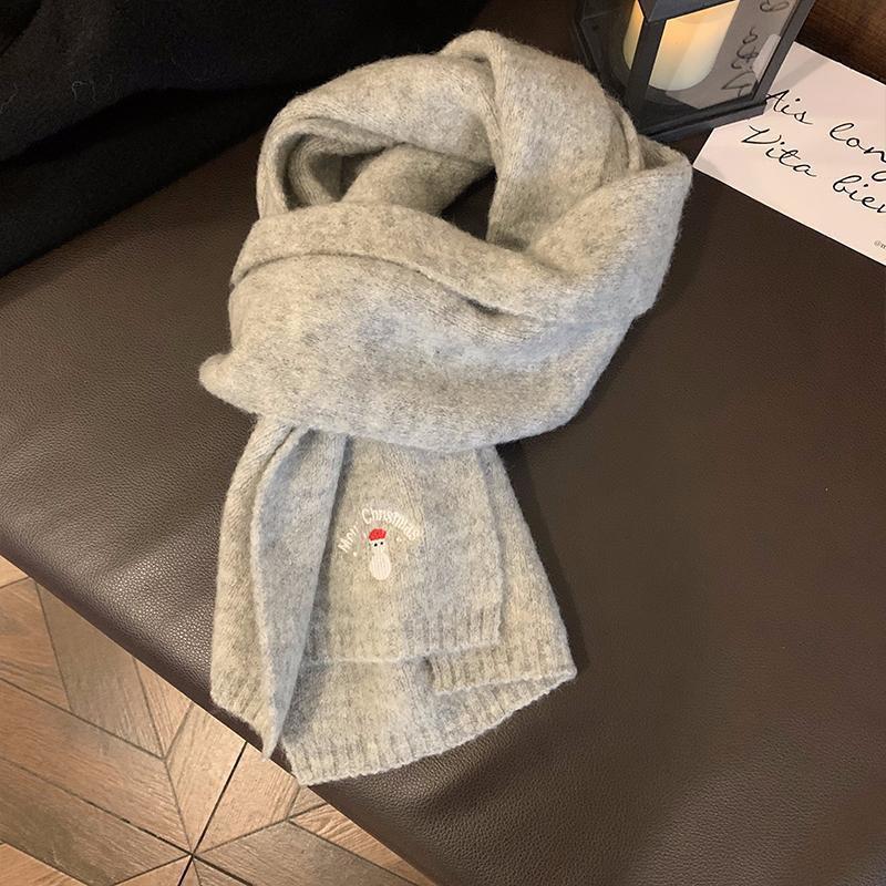 Korean Style Snowman Knitted Wool Scarf - Warm Unisex Winter Fashion