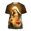 2025 Новая летняя футболка с принтом Девы Марии 3D для мужчин и женщин с круглым вырезом и коротким рукавом, уличная одежда Harajuku, детские футболки, топы, одежда