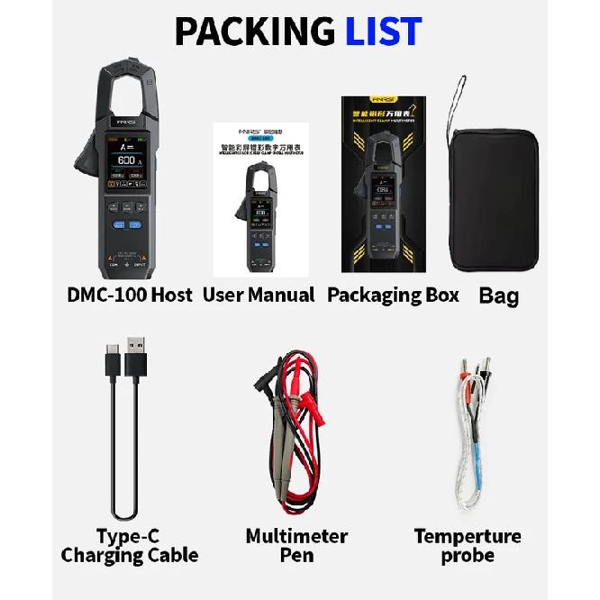 FNIRSI DMC-100 10000 Counts DC AC Current USB rechargeable Clamp Meter Digital Multimeter 600A Amperimetric Clamp NCV Meter Tool