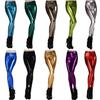 European-American Fashion Faux Patent Leather Mid-Waist Stretch Pants - Bright, Nine-Point Length