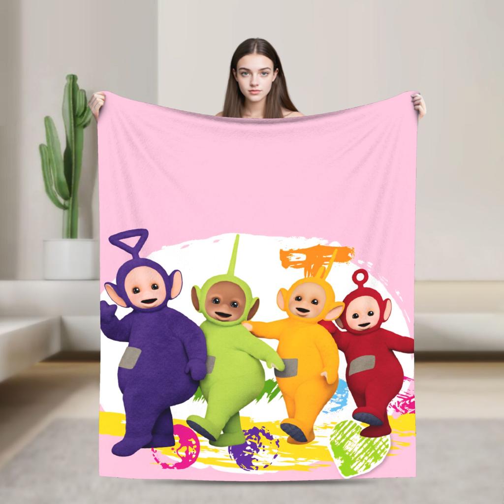 Childrens Cute T-Teletubbies Flannel Blanket Super Soft Throw Blanket for Bedroom Camping Pattern Bedspread Sofa Bed Cover