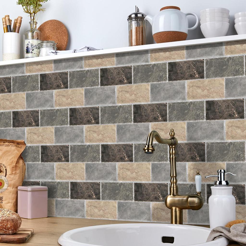 15 шт. ПВХ Съемные Наклейки для Напольной Плитки Самоклеящиеся 5,91 x 11,81 дюйма Декали для Плитки Отклеивающиеся и Приклеивающиеся Обои для Фартука Декор для Кухни