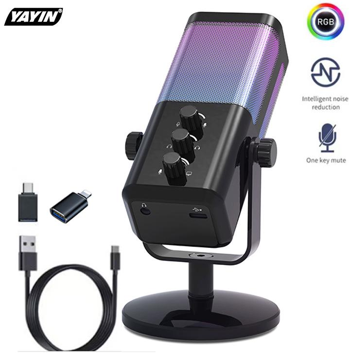 RGB Игровой Микрофон с Голосовым Чатом, Шумоподавлением и Звуковой Картой для Стриминга