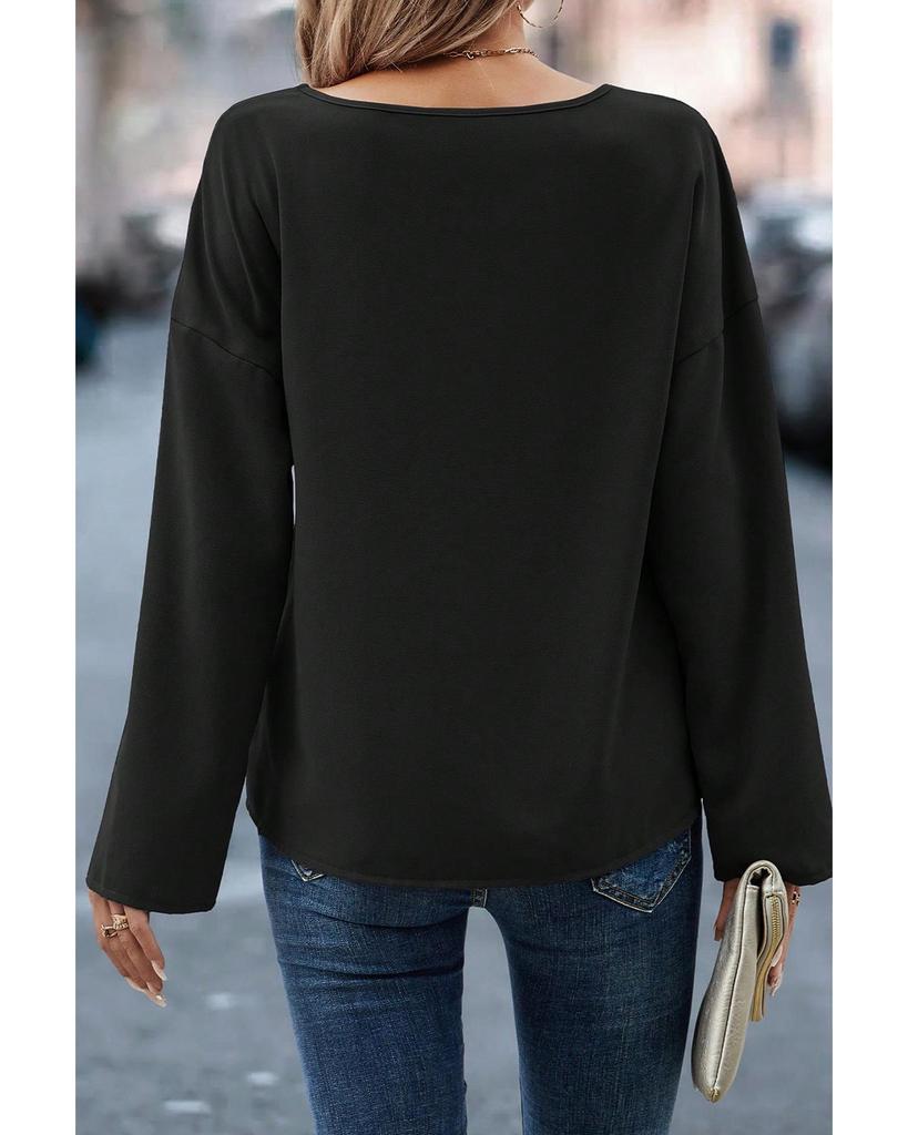 Azura Exchange Черная блузка с отстрочкой и закатанными рукавами