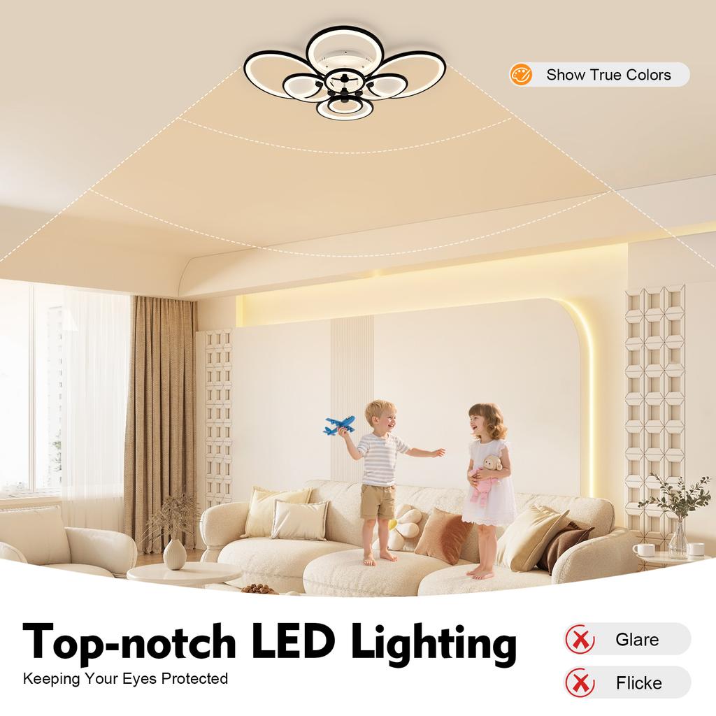 Smart Dimmable 140W LED Ceiling Light Remote Control 8 Rings Stepless Dimming & Color Temp for Living Room Bedroom