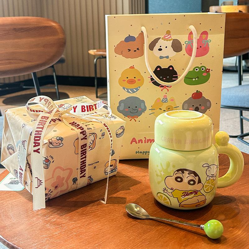 Crayon Xiaoxin Ceramic Kettle High-value mug with lid Cute large-capacity coffee water cup Birthday gift