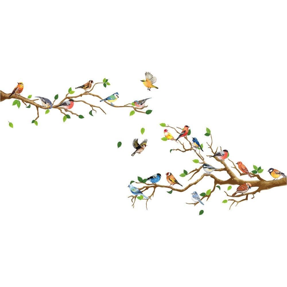 Chinese Style Vintage Bird Sticker Living Room Sofa Wall Decor Stickers Mural Art 3d Tree Branch Green Leaves Stikers