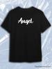 TeeSensation Black Crew Neck Short Sleeve T-Shirt with White Angel Script Text Print