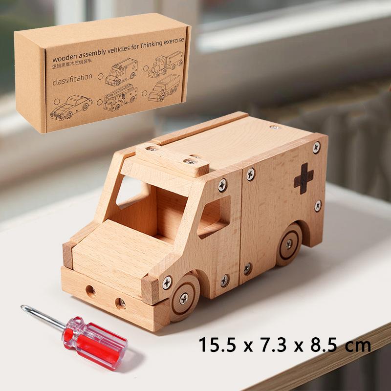 Деревянный Винтовой Конструктор Машина Игрушки Монтессори Детский Пожарный Поезд Креативная DIY Модель Транспортного Средства Тренировка Мелкой Моторики Развивающие Игрушки