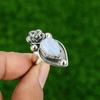 Gift For Her 925 Silver Natural Blue Lace Agate Statement Flower Adjustable Ring