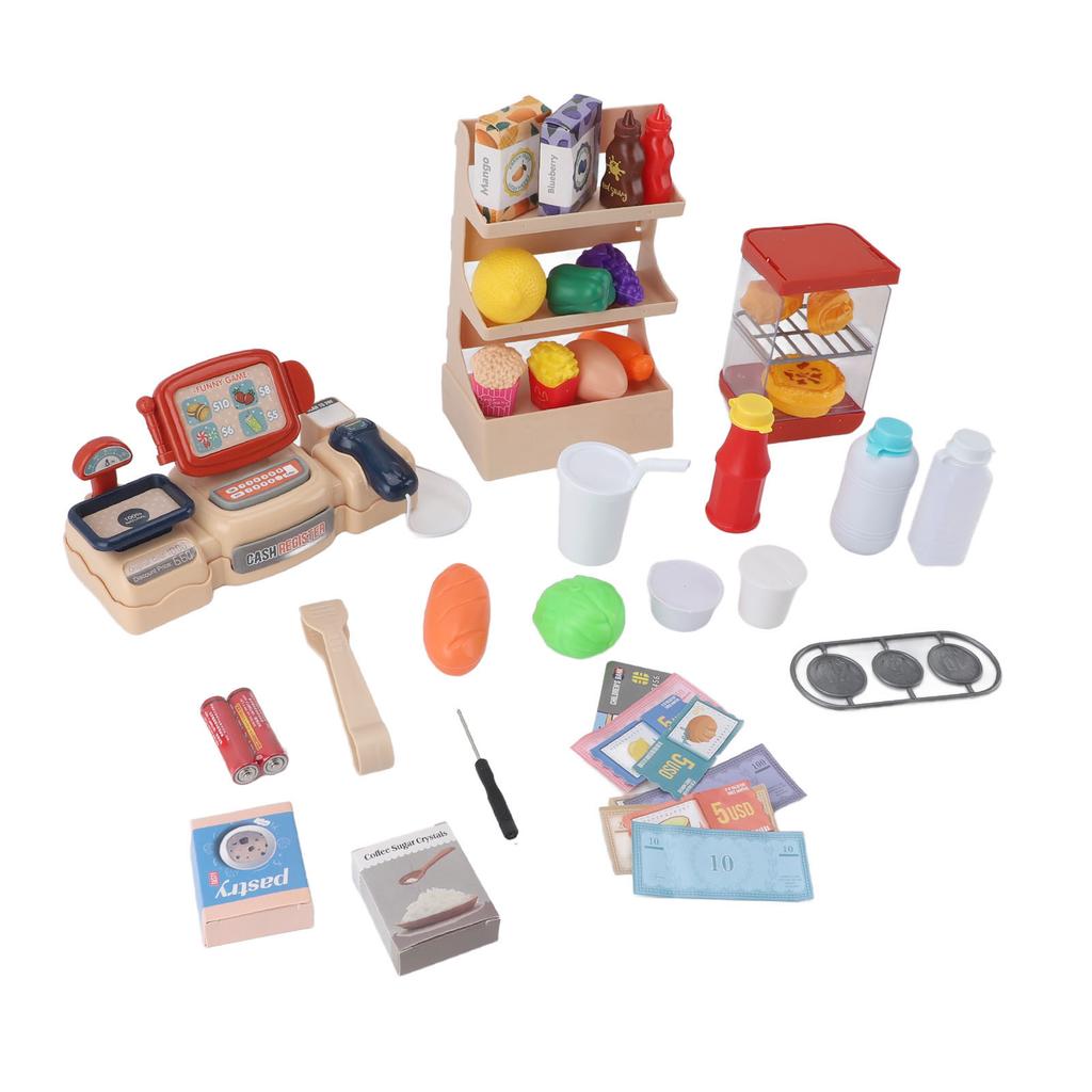 Игрушечный набор из 42 предметов «Кассовый аппарат» со звуковыми эффектами, реалистичный, интерактивный, многофункциональный, для детей