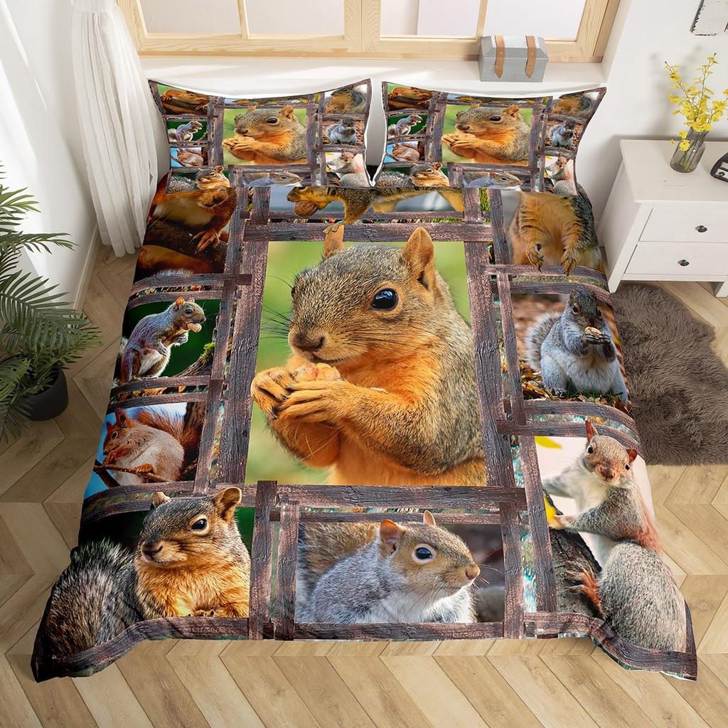 Cute Squirrel Duvet Cover Sets Boys Girls Queen King Size Kids Teens Bedspread Cover Bedroom Decor No Comforter Lightweight Down