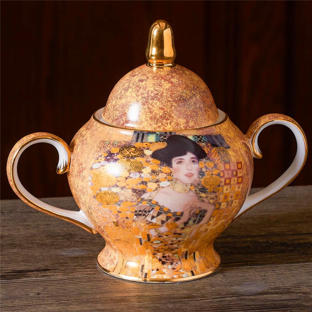 Gustav Klimt Adela Bone China Coffee Servis Роскошный фарфоровый чайный сервиз Чашка с блюдцем Керамический чайник Сливочник Сахарница Молочник Coffeewa
