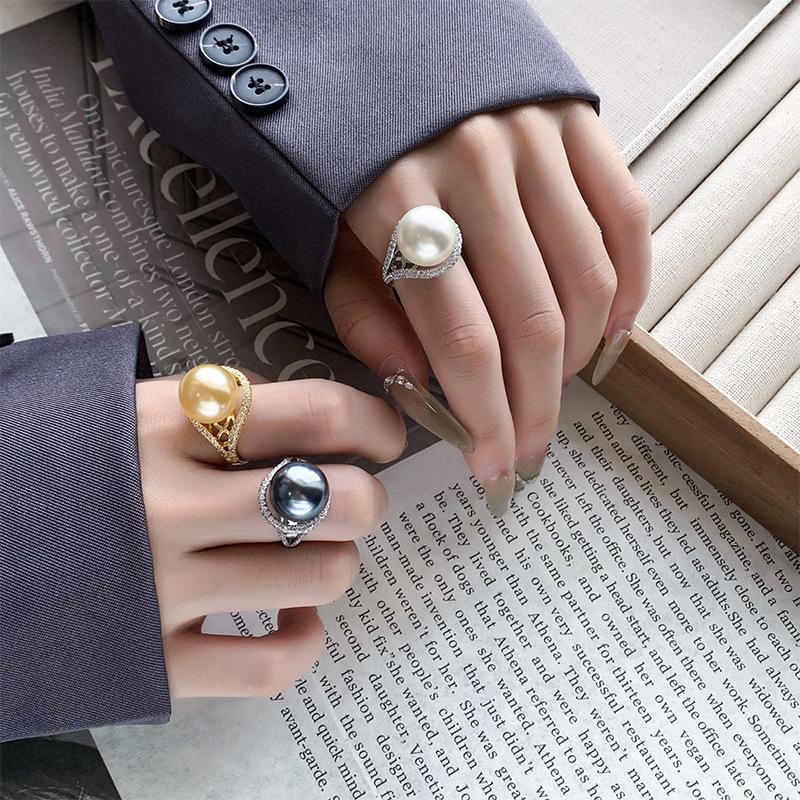 Ювелирные изделия Медь Платиновое покрытие Жемчуг Винтаж Женское открытое кольцо 14 мм