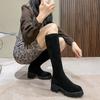 Women's Large Tube Circumference Stretch Over-the-knee Boots Platform Round Toe 6cm Square Heel High Heels Women Warm Long Boots