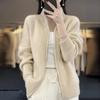 Autumn and Spring Women Zipper Cardigan Padded Shoulder Stand Collar Women's Cashmere Knitted Coat Lapel Sweater