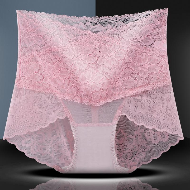 Трусики с высокой талией и кружевом, женские, поднимающие бедра, сексуальные, большого размера, без следов, антибактериальное хлопковое нижнее белье с треугольными чашечками