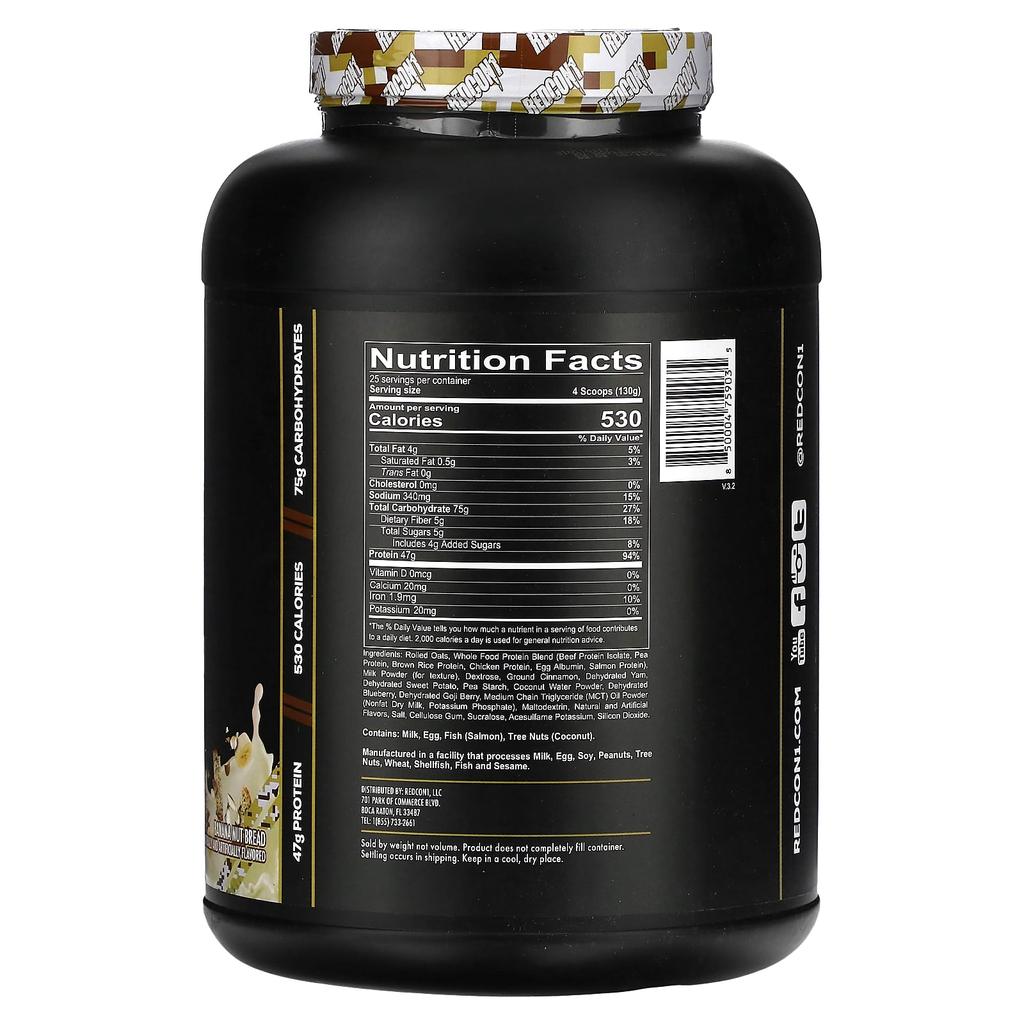 Redcon1 MRE, Whole Food Protein, Banana Nut Bread Flavor, 7.16 Lb (3,250 G)