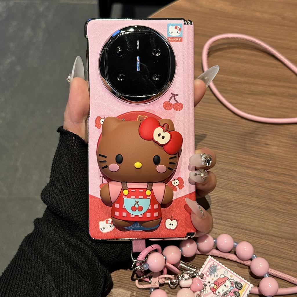 Three-dimensional pink kitty magnetic suction center axis messenger lanyard, suitable for Huawei mateX1 folding screen mobile phone case matex1