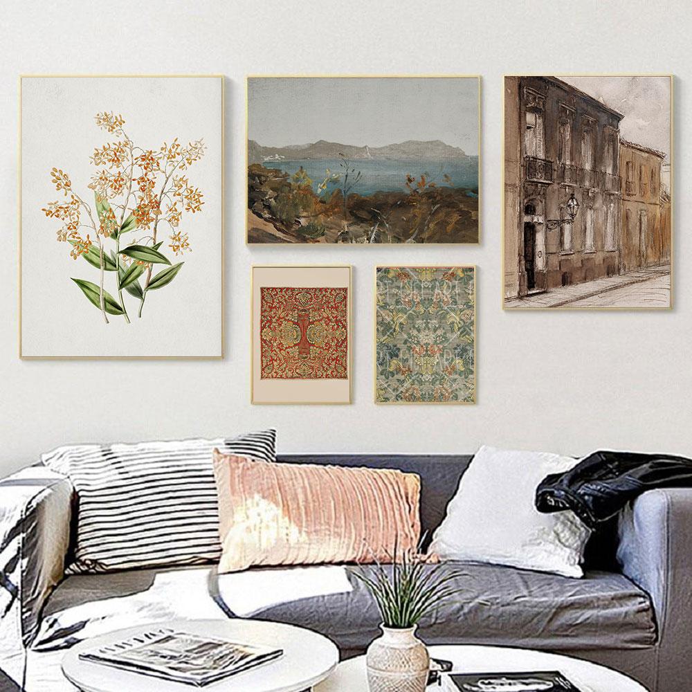 Vintage European Landscape Coastal Poster Botanical Art Print Textile Canvas Oil Painting Wall Picture Living Room Home Decor