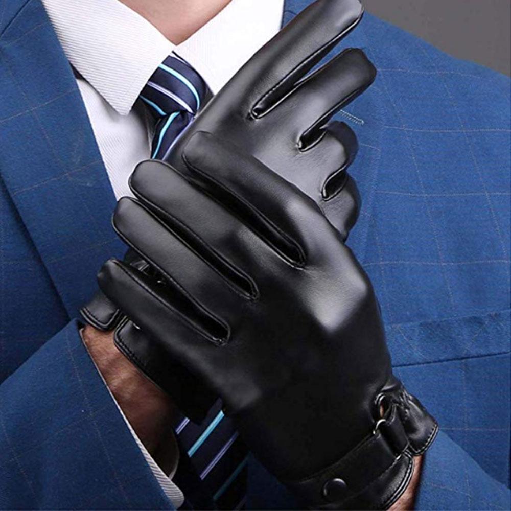 Fashion Winter Gloves Full Palm Touch Screen Warm Pu Leather Windproof Wrist Support Lightweight Cold Weather