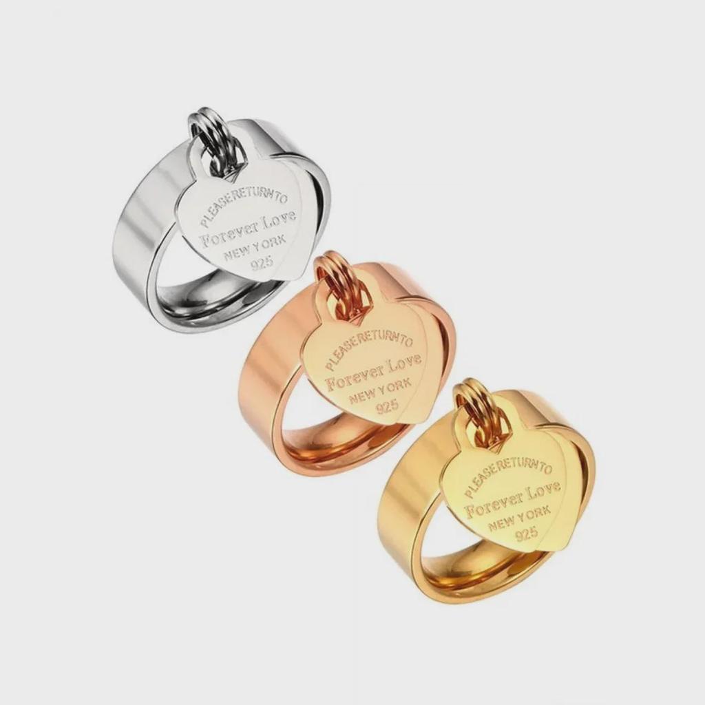 Позолоченное кольцо из нержавеющей стали в форме сердца с гравировкой