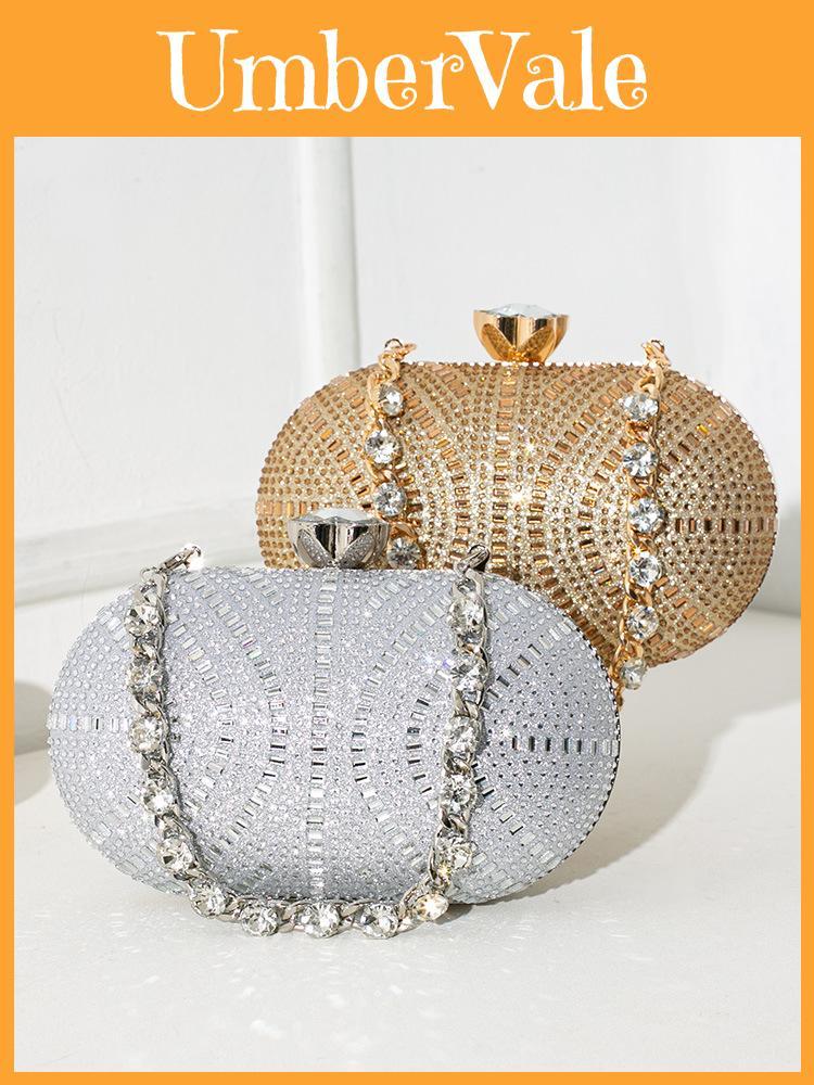 Elegant Satin Evening Clutch With Chain Strap And Sparkling Rhinestones For Special Occasions