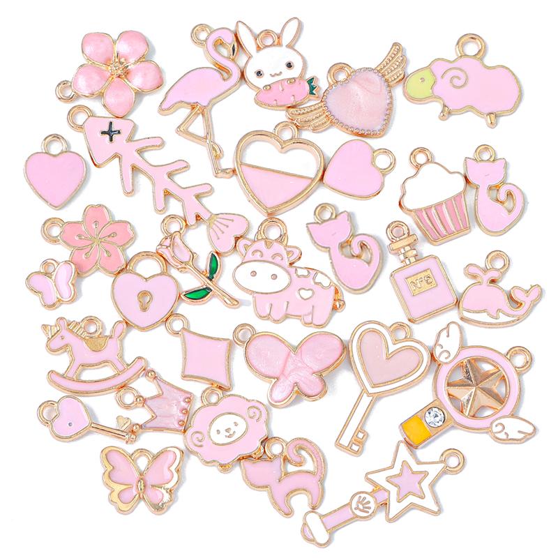 10pcs Random Mixed Styles Enamel Charm Heart Flower Cross Cat Butterfly Pendants for Bracelet Necklace DIY Jewelry Craft Making