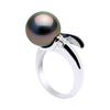 Bague - Pearls &amp; Colors - Prestige - Perle de Culture de Tahiti 10-11 mm Ronde - Or Blanc 750/1000 - Qualité A+ - Diamant - Femme