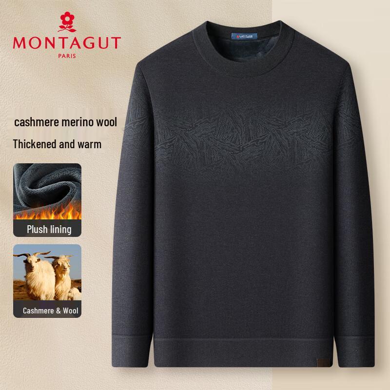 MONTAGUT Men's Winter Thickened Round Neck Wool & Cashmere Blend Sweater with Print