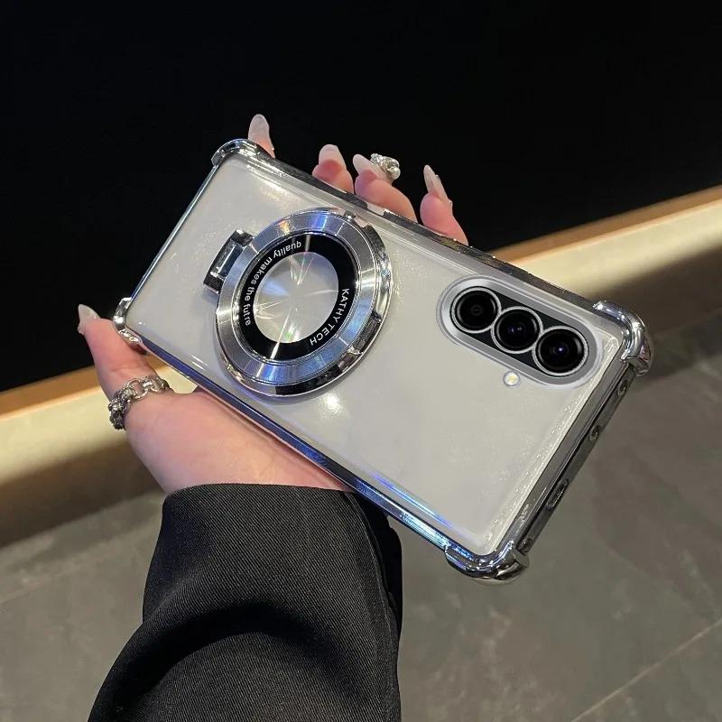 For Samsung A56 Case Luxury Plating Stand Shockproof Clear Case For Samsung Galaxy S25FE S25edge A06 A16 A26 A36 A17 A55 Cover