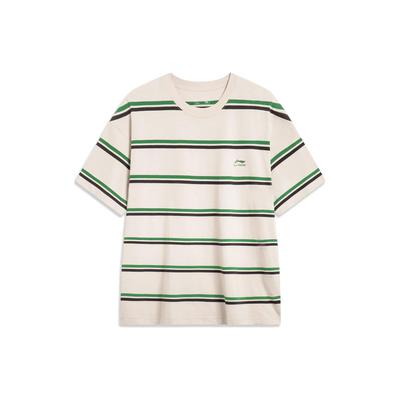 Li Ning Sports Lifestyle Series Striped Loose Short Sleeve T-Shirt Unisex Tops Light-Green AHST597-2