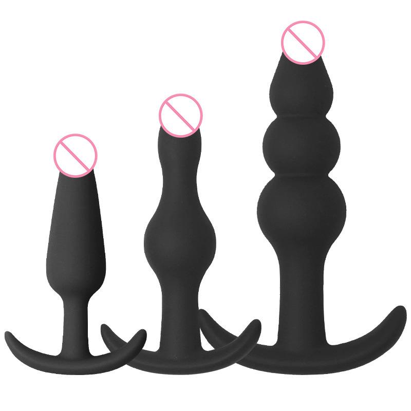 G-Spot Stimulation Anal Plug Wearable SM Silicone Beads Adult Sex Toy Black
