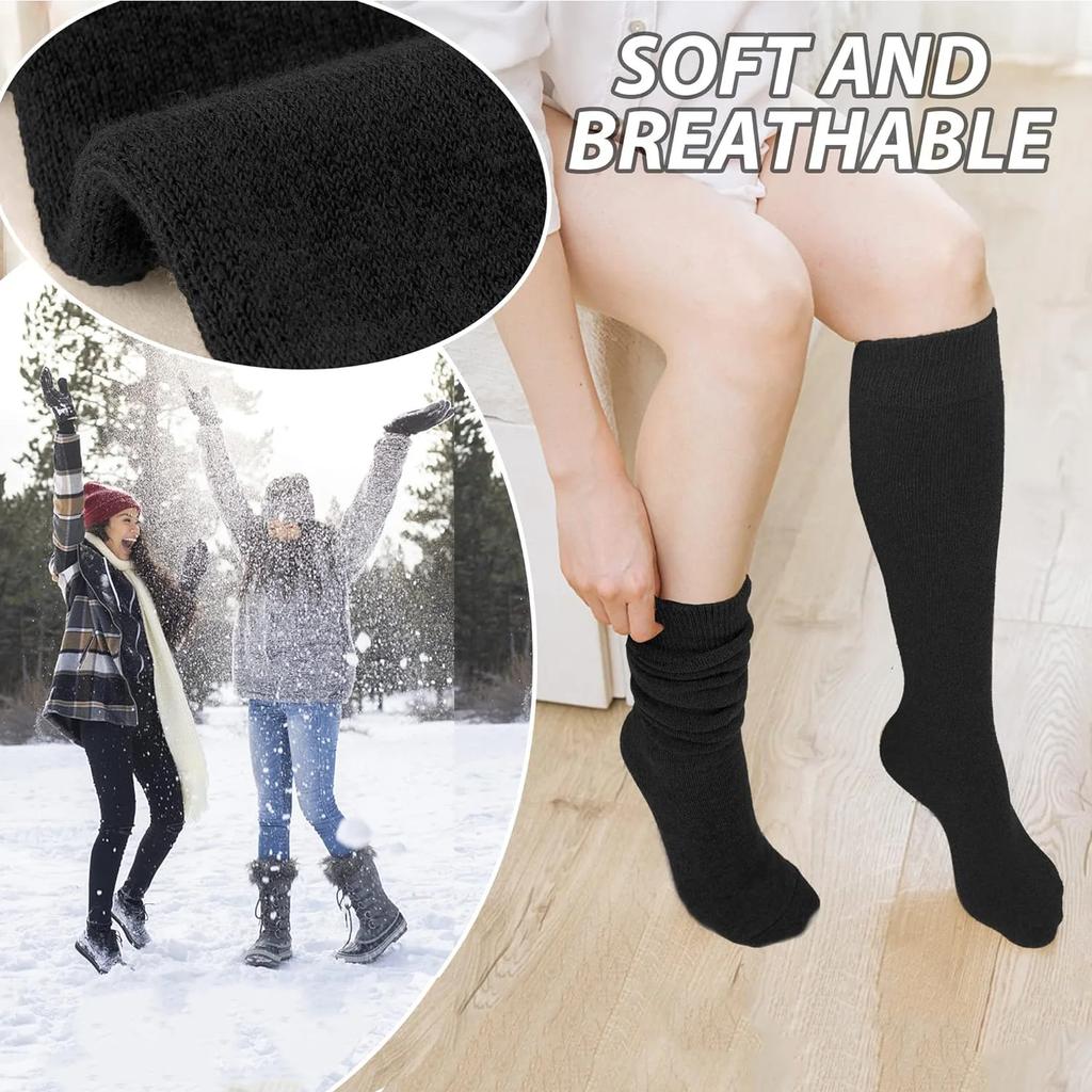 Fleece 2 Pairs Warm Knee High Socks for Women-Thermal Cotton Socks for Hiking,Work,Winter,Gifts